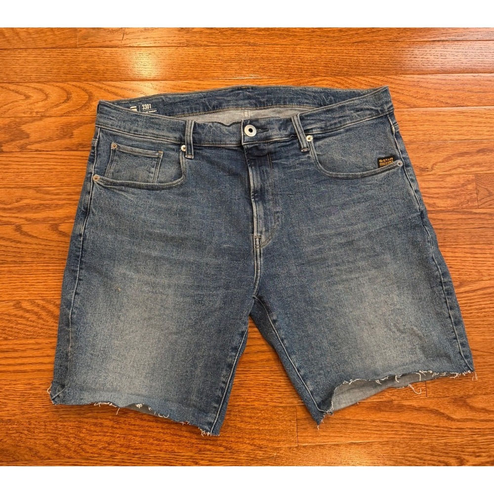 G-Star Raw 3301 Slim Denim Shorts Mens 36 Medium Wash Cut Off Street Biker 9"